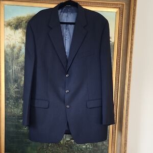 Vintage 90s Ralph Ralph Lauren Navy Pinstripe 100% Wool Blazer Suit Jacket 48L
